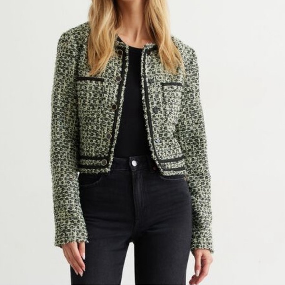 Dynamite Jackets & Blazers - DYNAMITE Cropped Tweed Blazer With Trims - Green/Black - NWT - Mobwife - Size XS